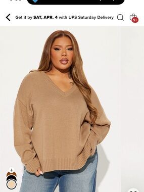 Fashion Nova V-Neck Oversized Sweater in Tan